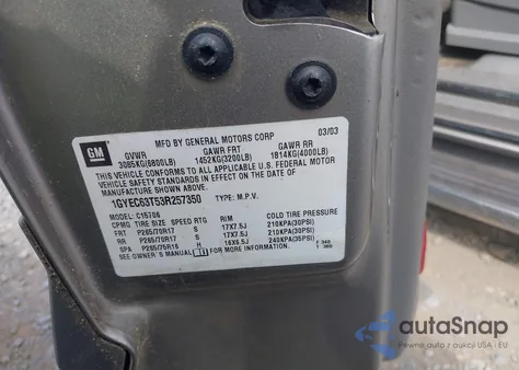 2003 Cadillac Escalade Standard z USA, uszkodzony, nr VIN 1GYEC63T53R257350